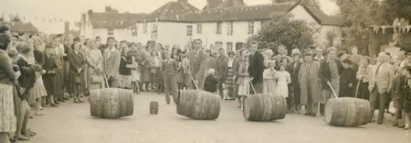 An early picture of the barrel racing in the road held during the Carnival week