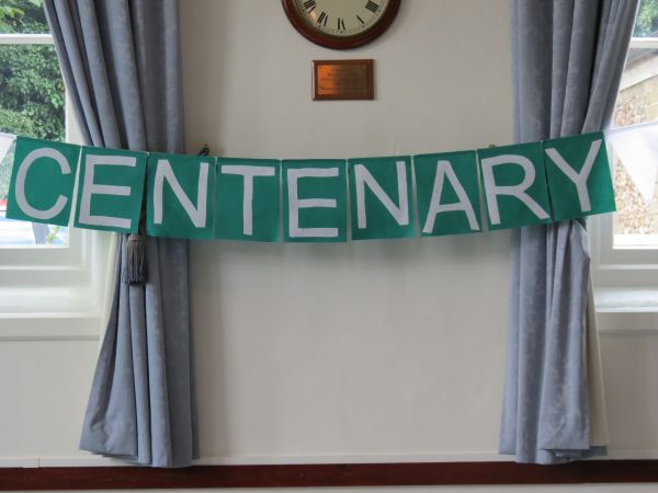 Centenary banner in village hall